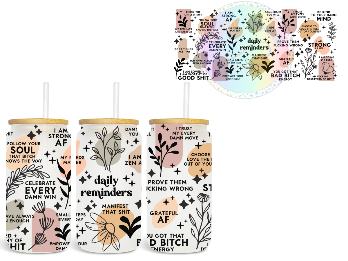 Daily Reminders BOHO - UV DTF Cup Wrap