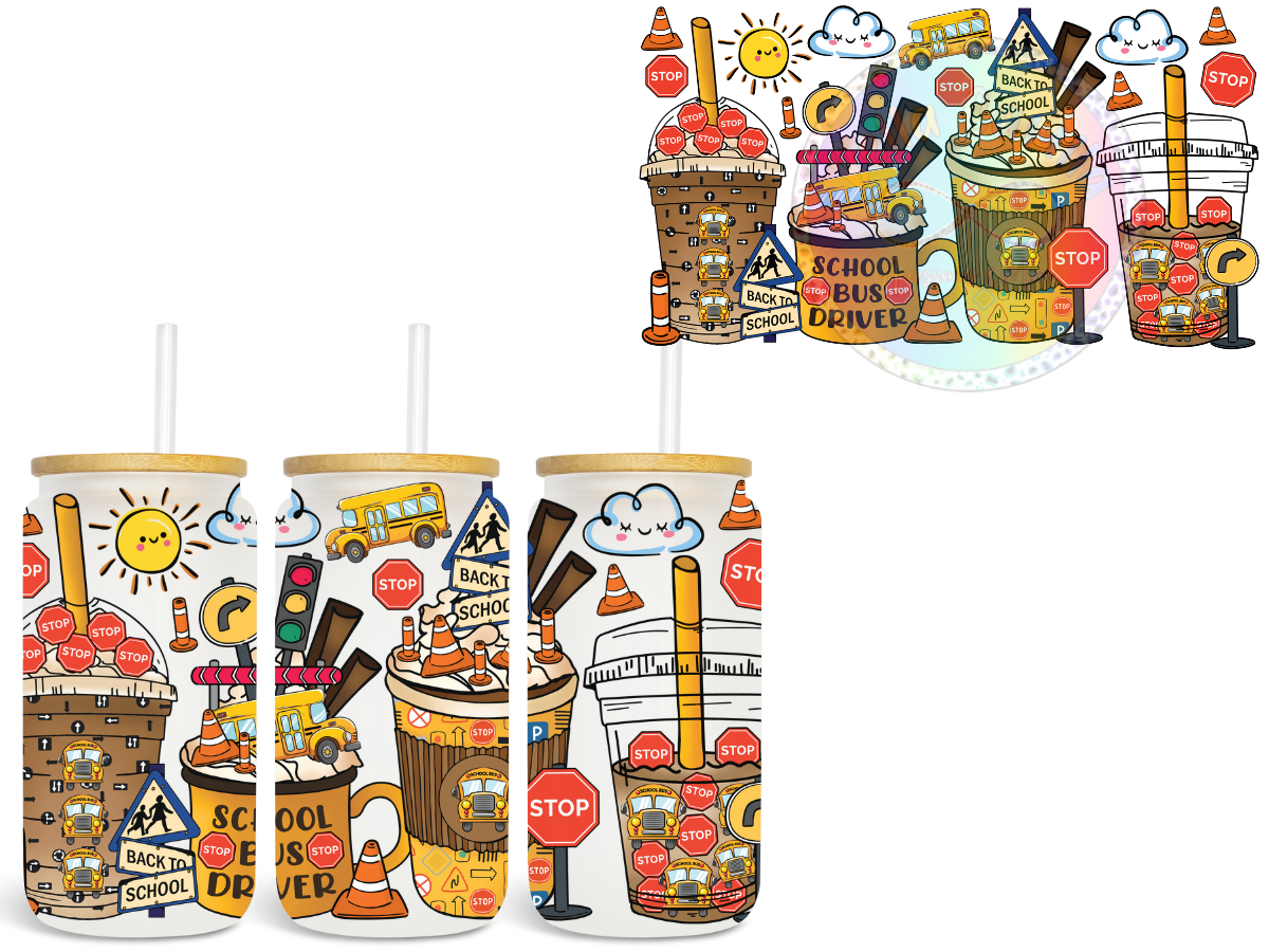 School Bus Driver UV DTF Cup Wrap