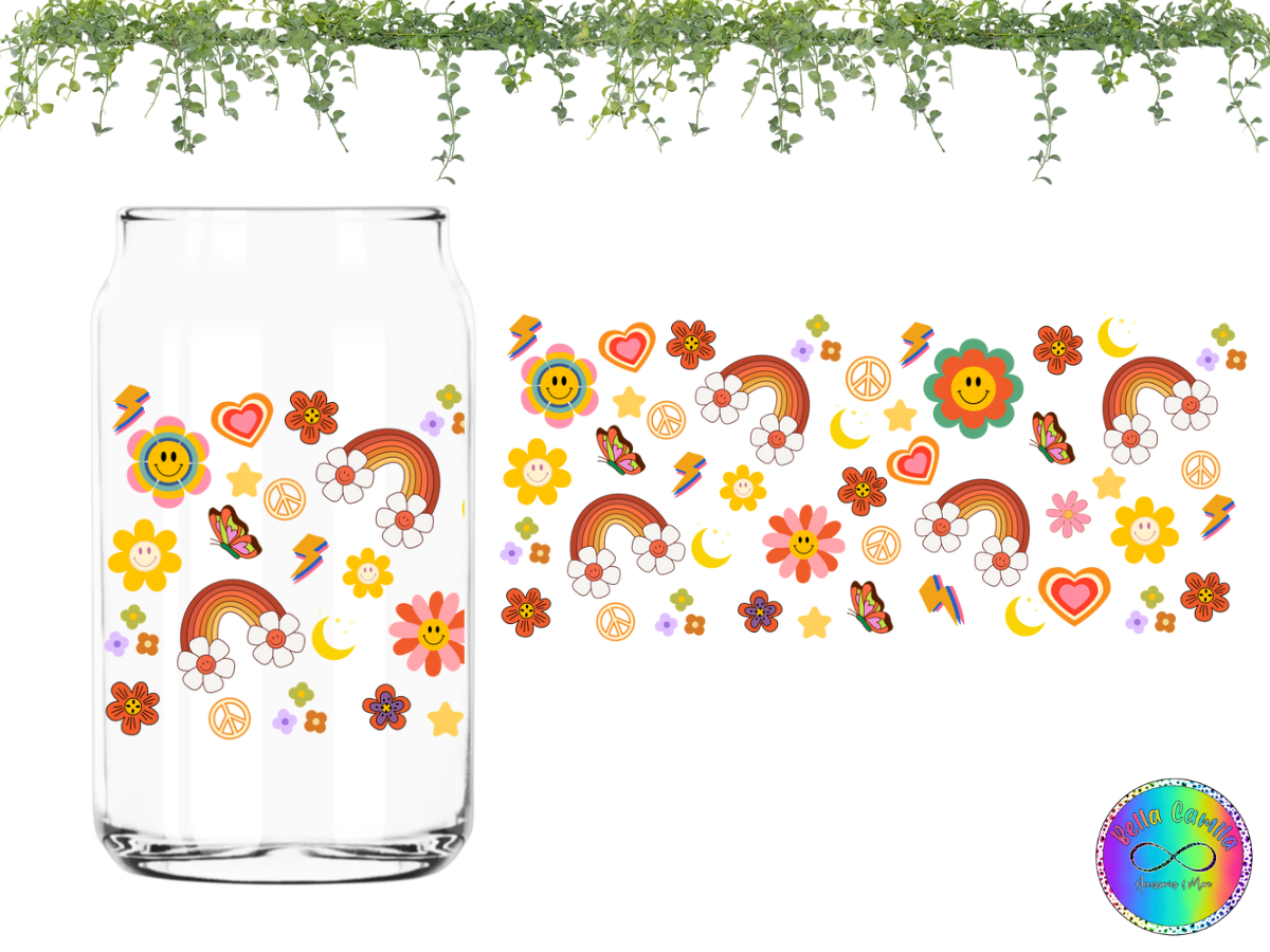Retro Flowers Beer Glass Can Cups