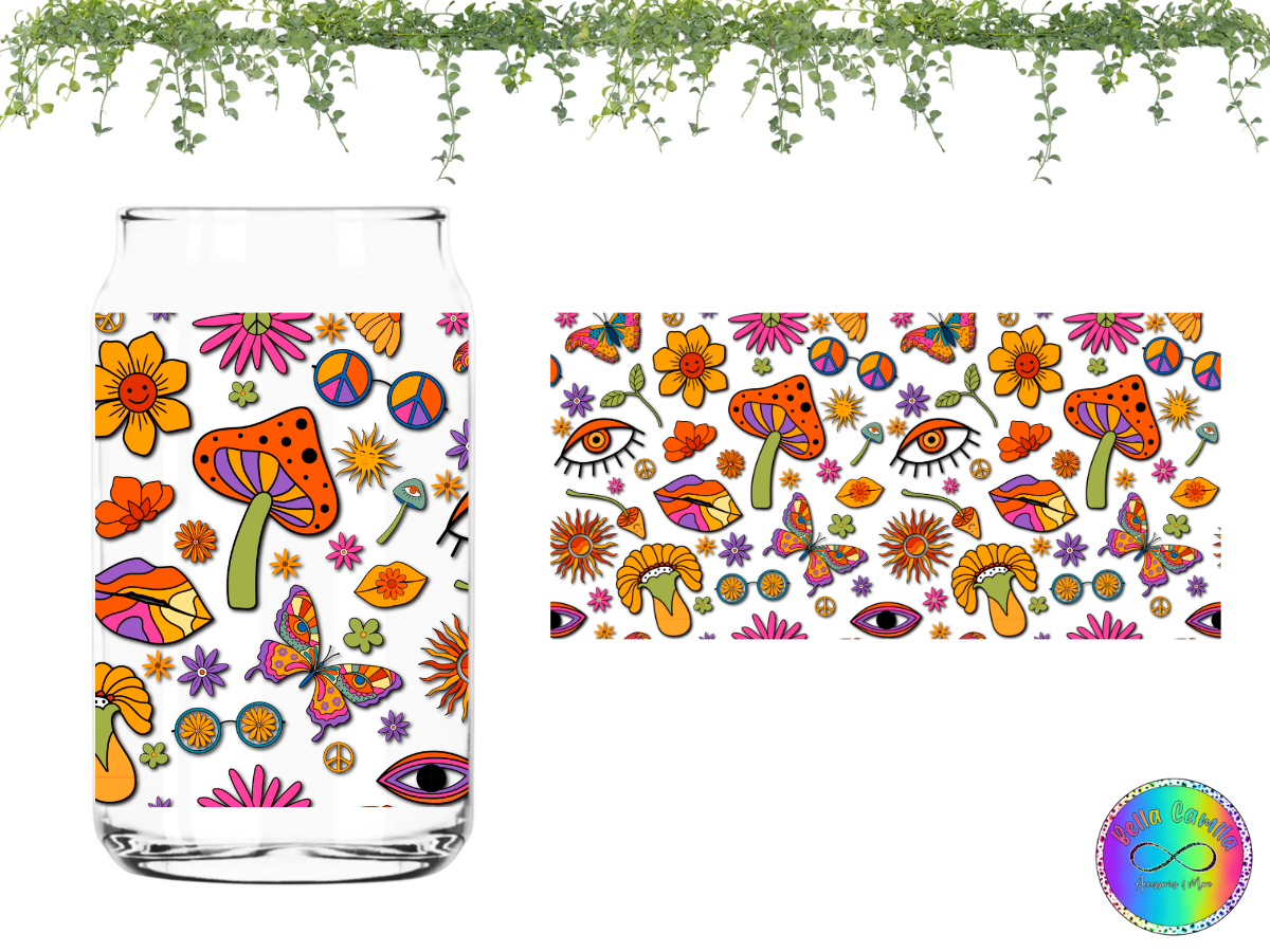 Retro Mushrooms - UV DTF Cup Wrap