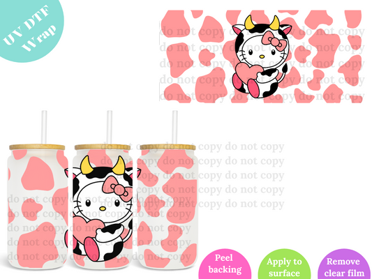 Kitty Pink Cow UV DTF Wrap