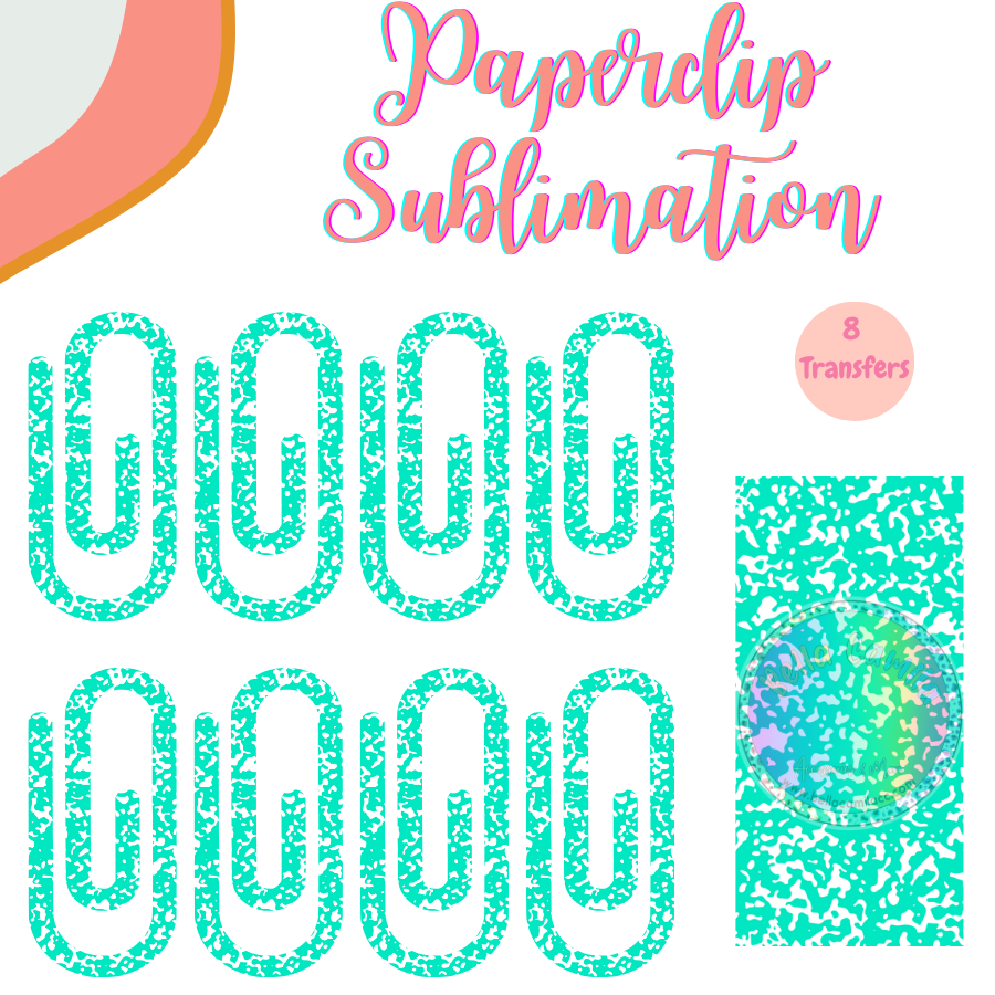 Composition Turquoise Blue Paperclip **Sublimation Transfer**