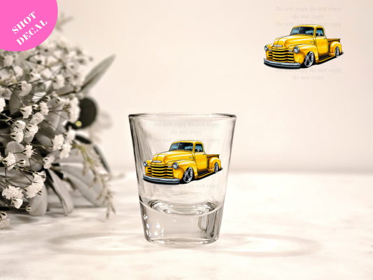 Yellow Truck UV DTF Shot Decal