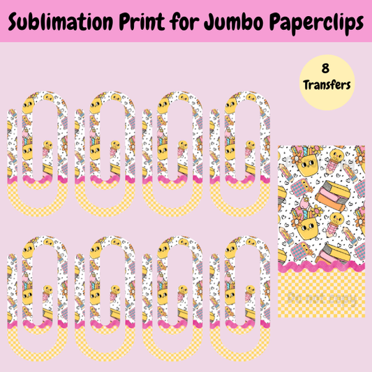 Yellow Cute Faces Jumbo Paperclip **Sublimation Transfer**