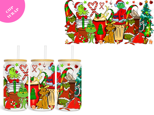 Grinch Candy Cane Coffee 16oz **Sublimation Wrap**