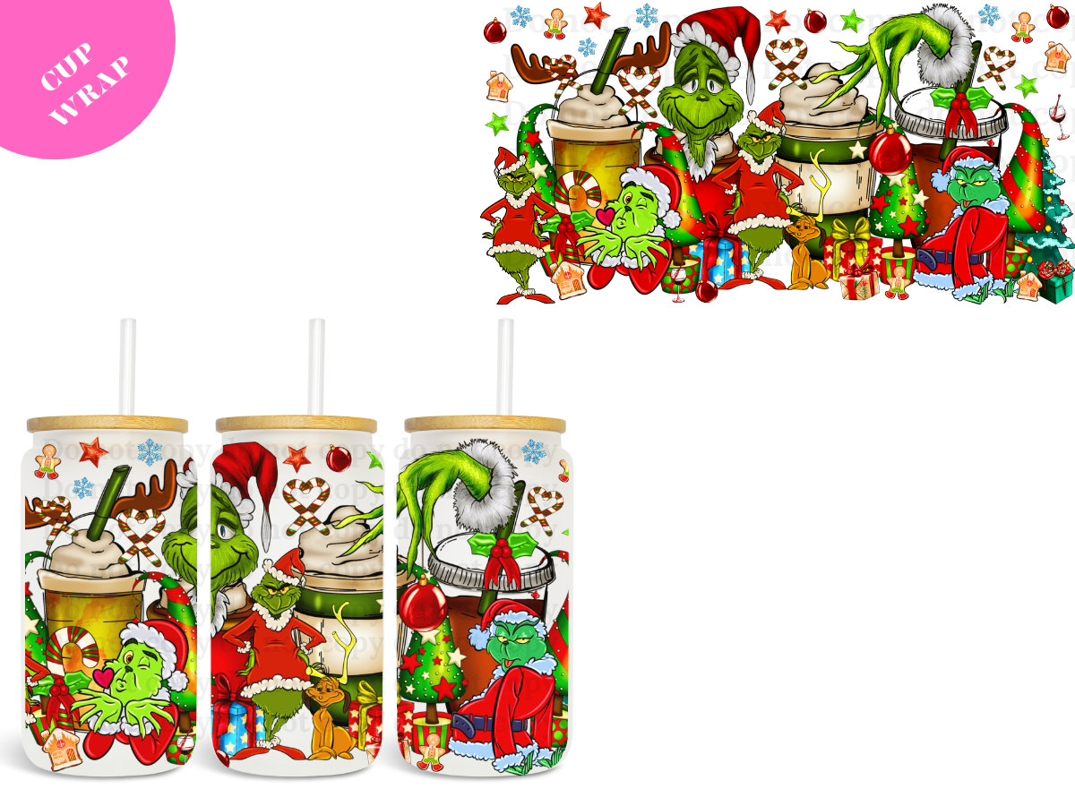 Grinch Reindeer Coffee 16oz **Sublimation Wrap**