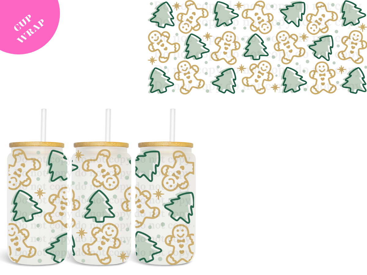 Green Trees Gingerbread 16oz **Sublimation Wrap**