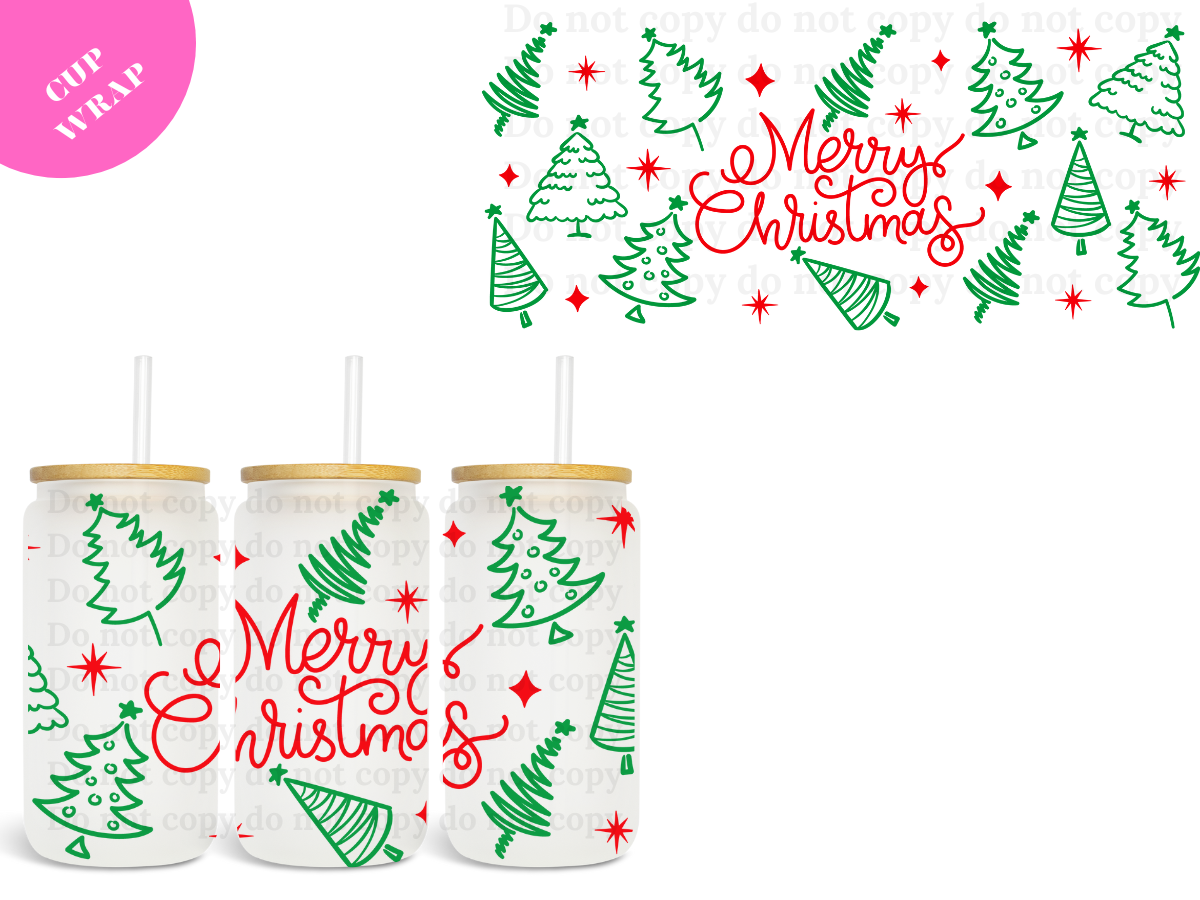 Merry Xmas Green Trees 16oz **Sublimation Wrap**