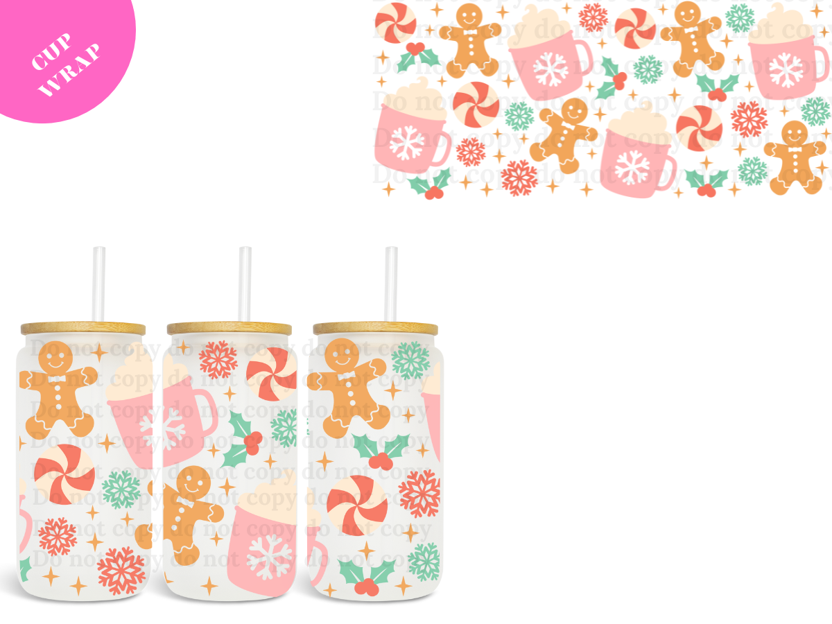 Gingerbread Pink Hot Chocolate 16oz **Sublimation Wrap**