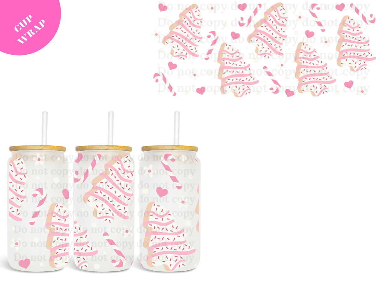 Pink Sprinkle Xmas Trees 16oz **Sublimation Wrap**