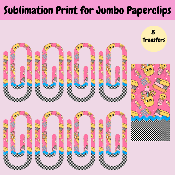 Pink Cute Faces Jumbo Paperclip **Sublimation Transfer**