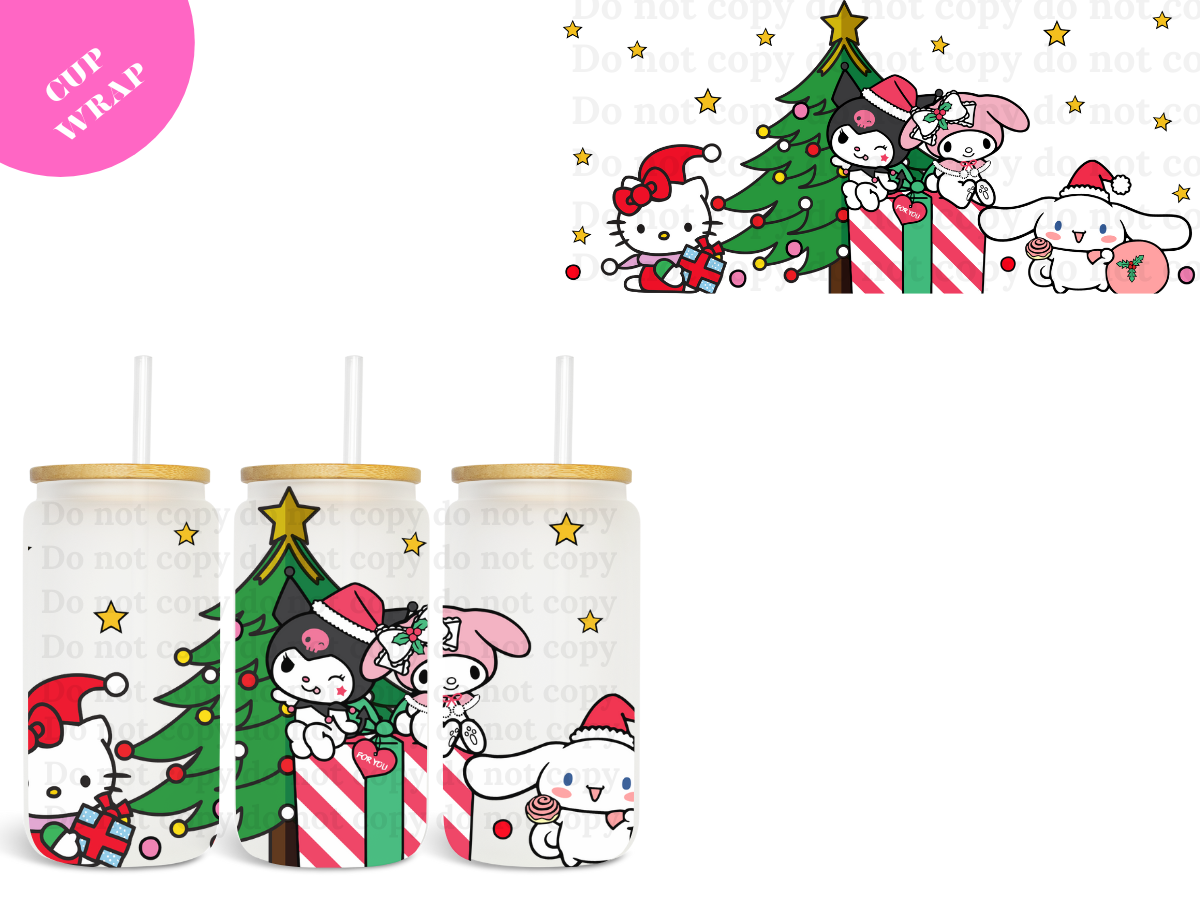 Kitty and Friends Xmas Tree 16oz **Sublimation Wrap**