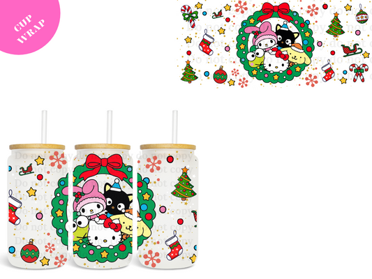 Kitty Xmas Wreath 16oz **Sublimation Wrap**