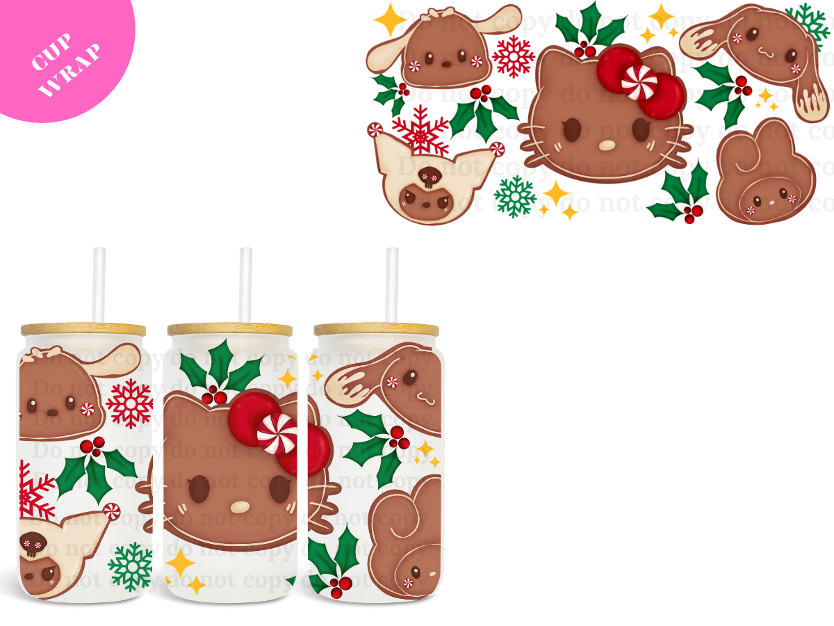 Kitty & Friends Gingerbread 16oz **Sublimation Wrap**