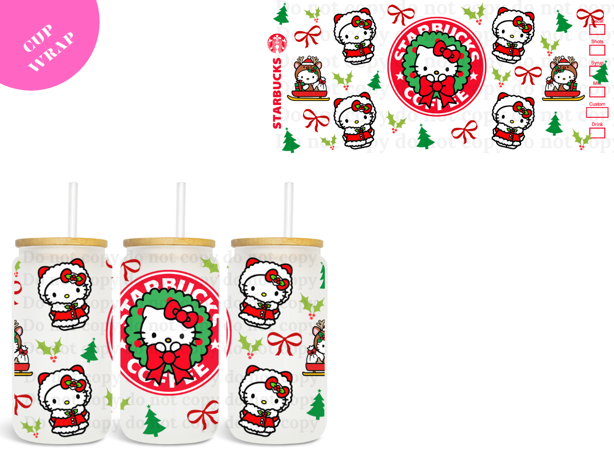 Kitty Xmas Bucks 16oz **Sublimation Wrap**