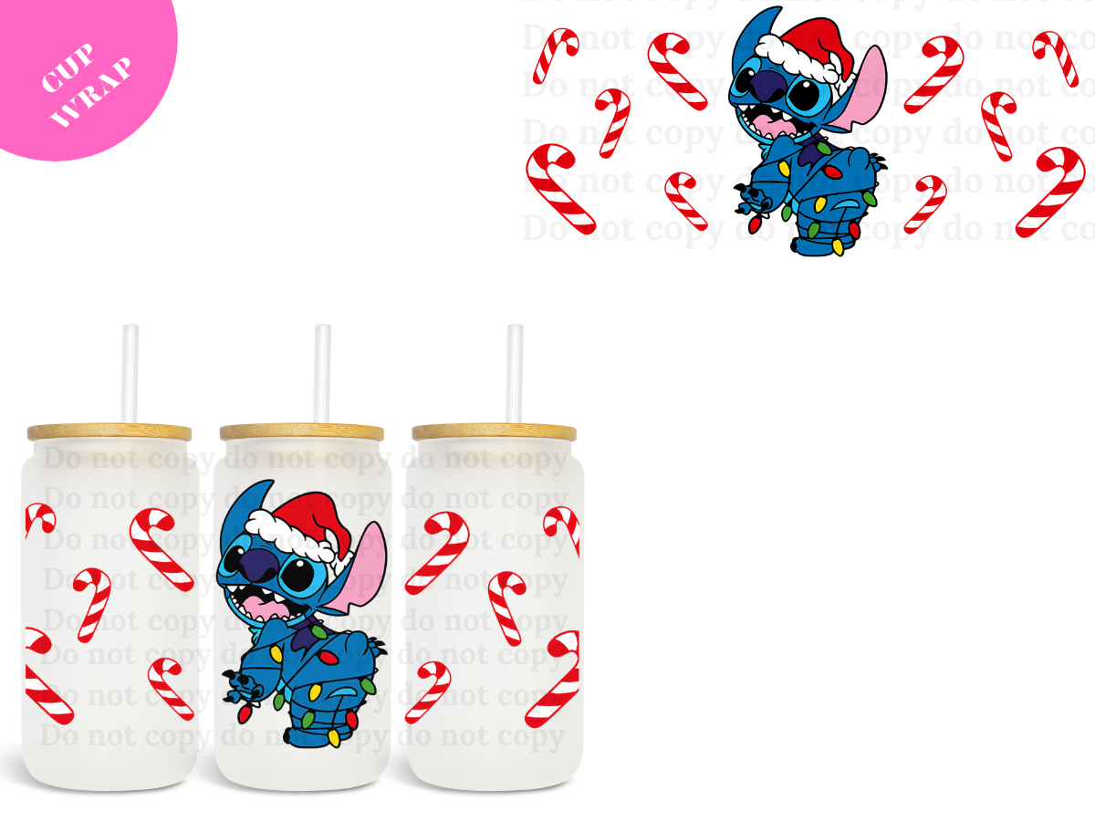 Blue Sti-ch Candy Cane 16oz **Sublimation Wrap**