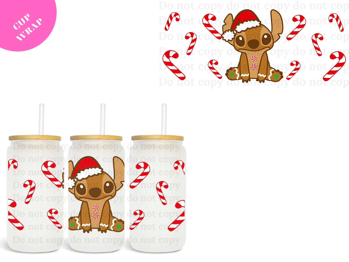 Brown Sti-ch Candy Cane 16oz **Sublimation Wrap**