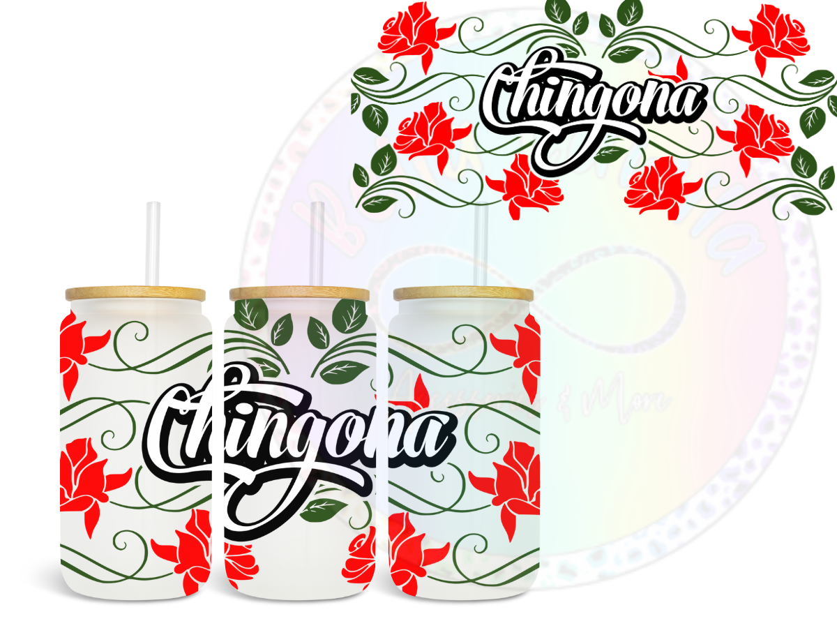 Chingona Red Roses - UV DTF Cup Wrap