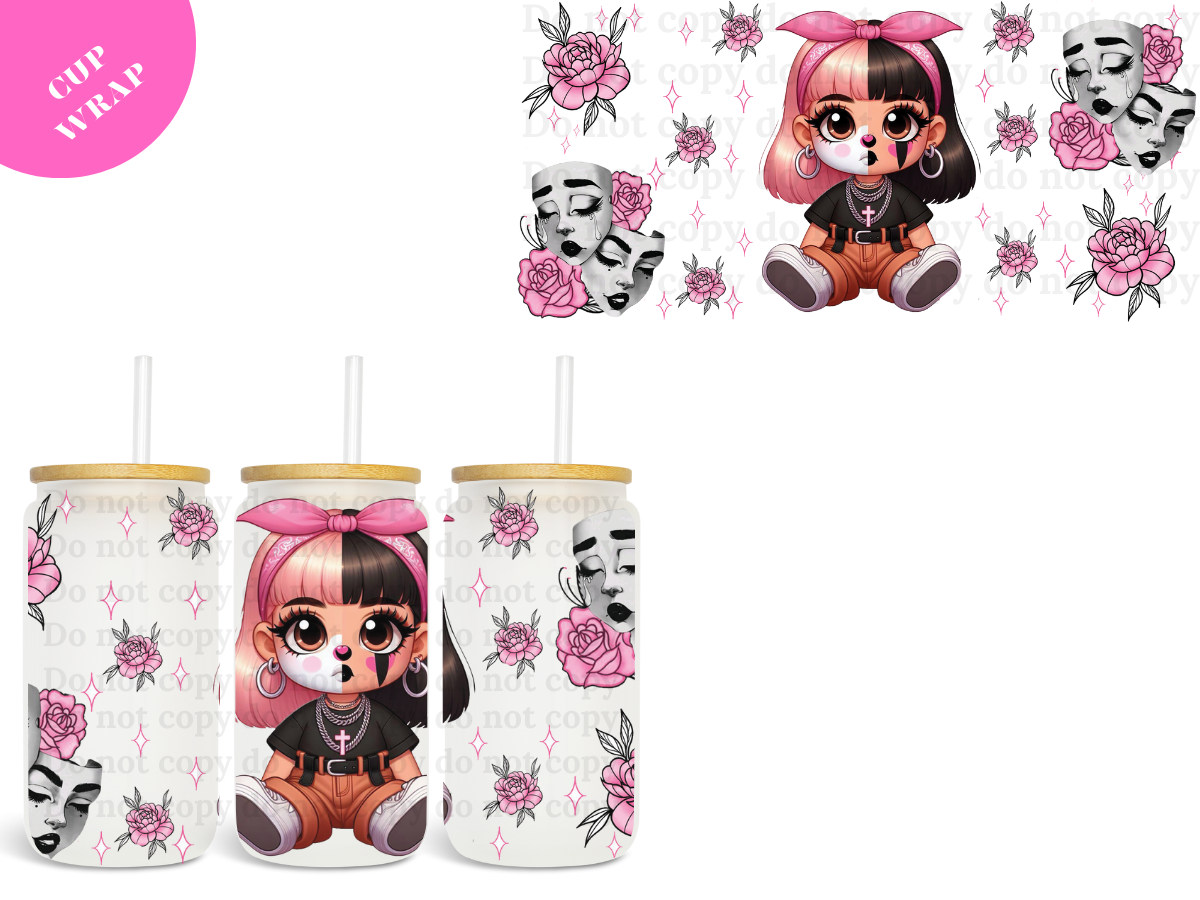 Sad Girl Love (pink flowers) 16oz **Sublimation Wrap**