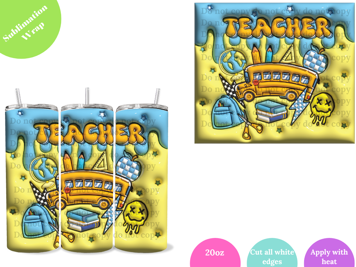 Teacher School Bus 20oz Sublimation Wrap