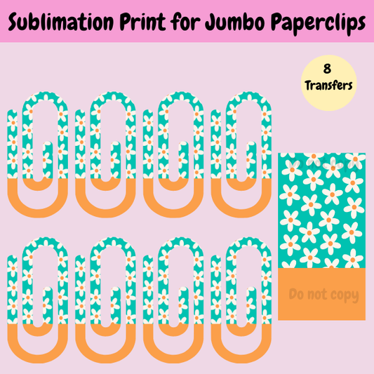 Turquoise Daisy Jumbo Paperclip **Sublimation Transfer**