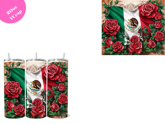 Bandera Mexicana con Flores 20oz Sublimation Wrap