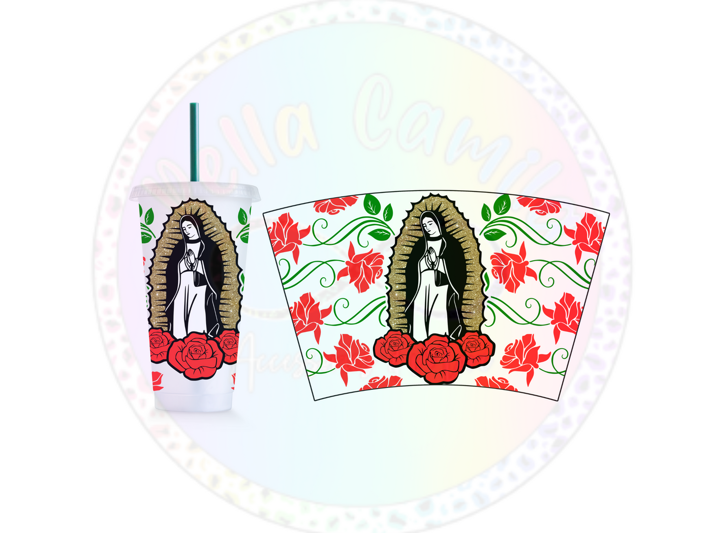 Virgen de Guadalupe Red Roses - 24oz UV DTF Cup Wrap