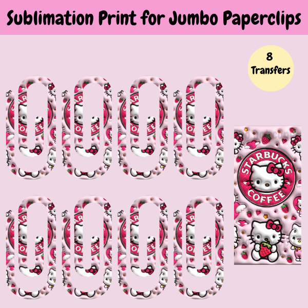 Kitty Strawberries Jumbo Paperclip **Sublimation Transfer**