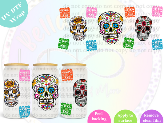 Calavera Dia de Muertos UV DTF Wrap