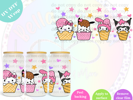 Ice Cream Kitty & Friends UV DTF Wrap