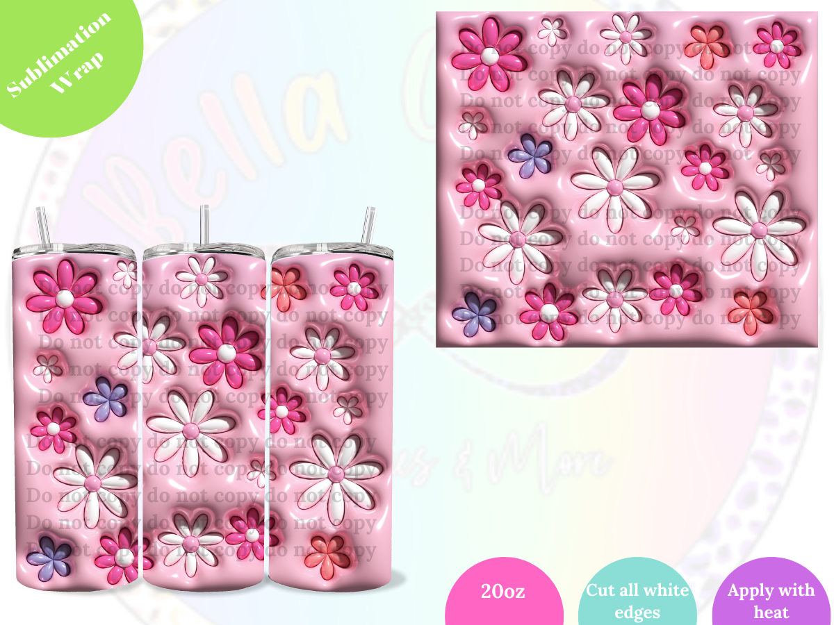 Pink Flowers 20oz Sublimation Wrap