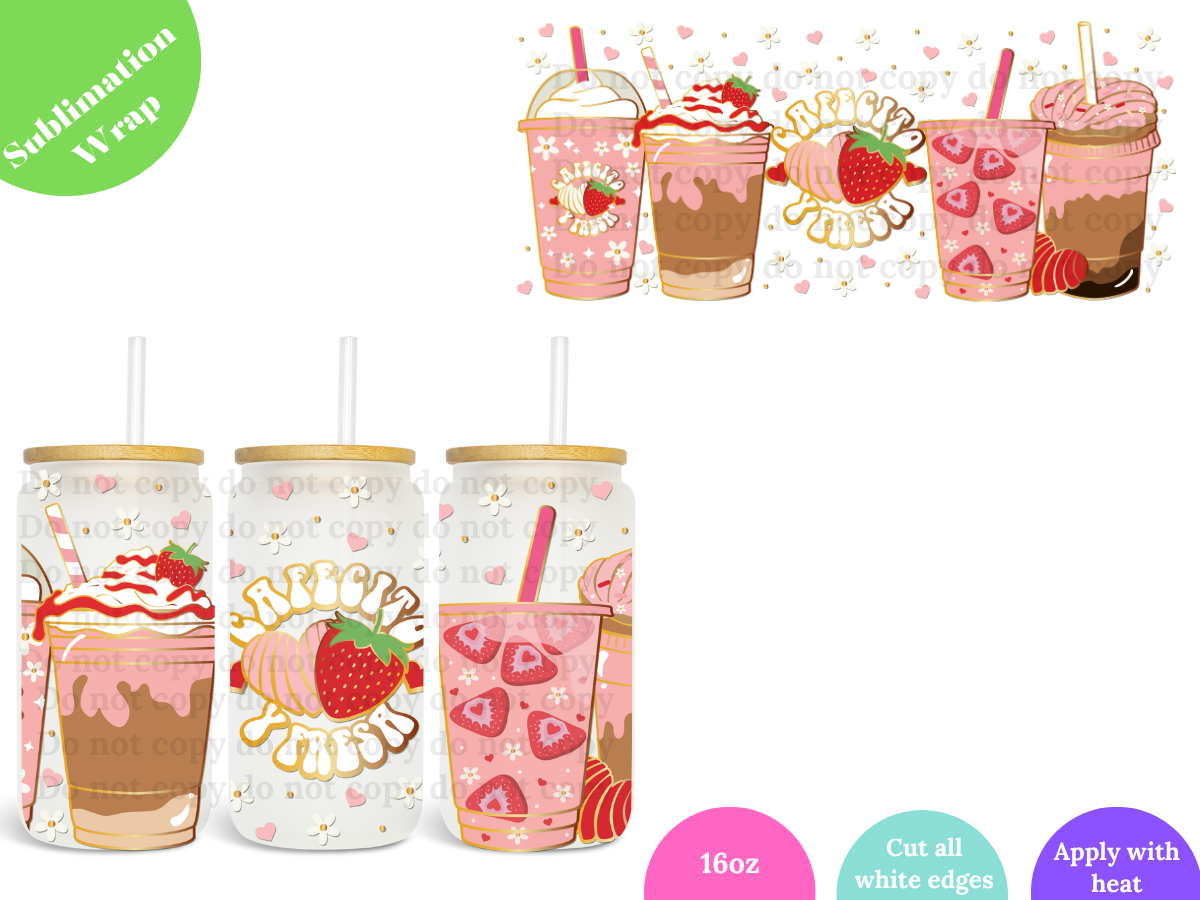 Cafecito y Fresa 16oz **Sublimation Wrap**