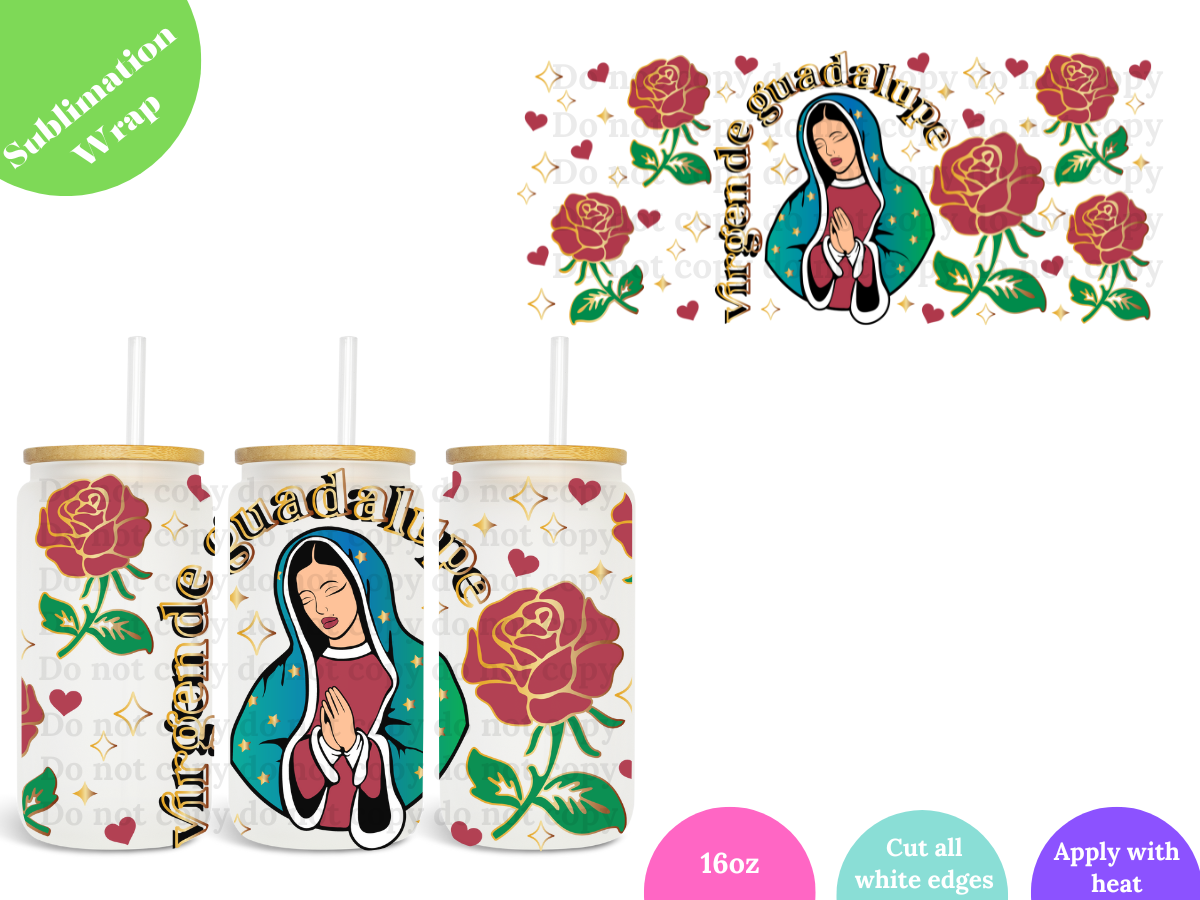 Virgen de Guadalupe Roses 16oz **Sublimation Wrap**