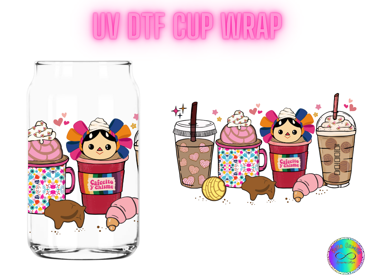Cafecito y Chisme (doll) - UV DTF Cup Wrap