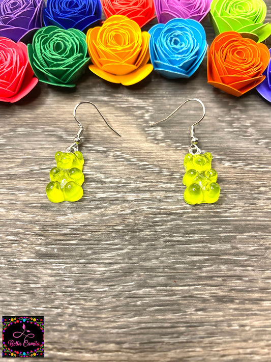 Neon Green Gummy Bear Resin Earrings