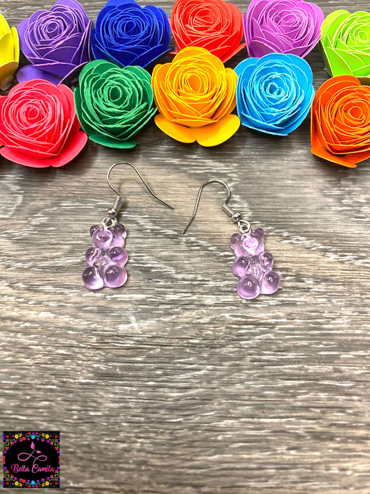 Purple Gummy Bear Resin Earrings
