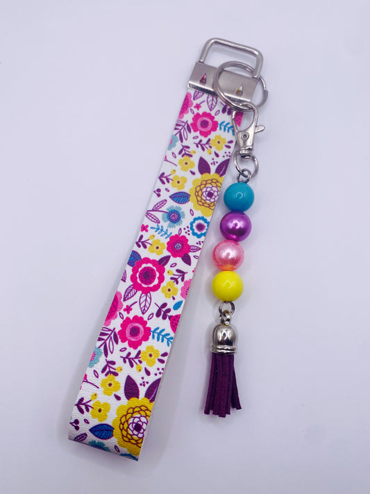 Mexican Flowers Faux Leather Wristlet